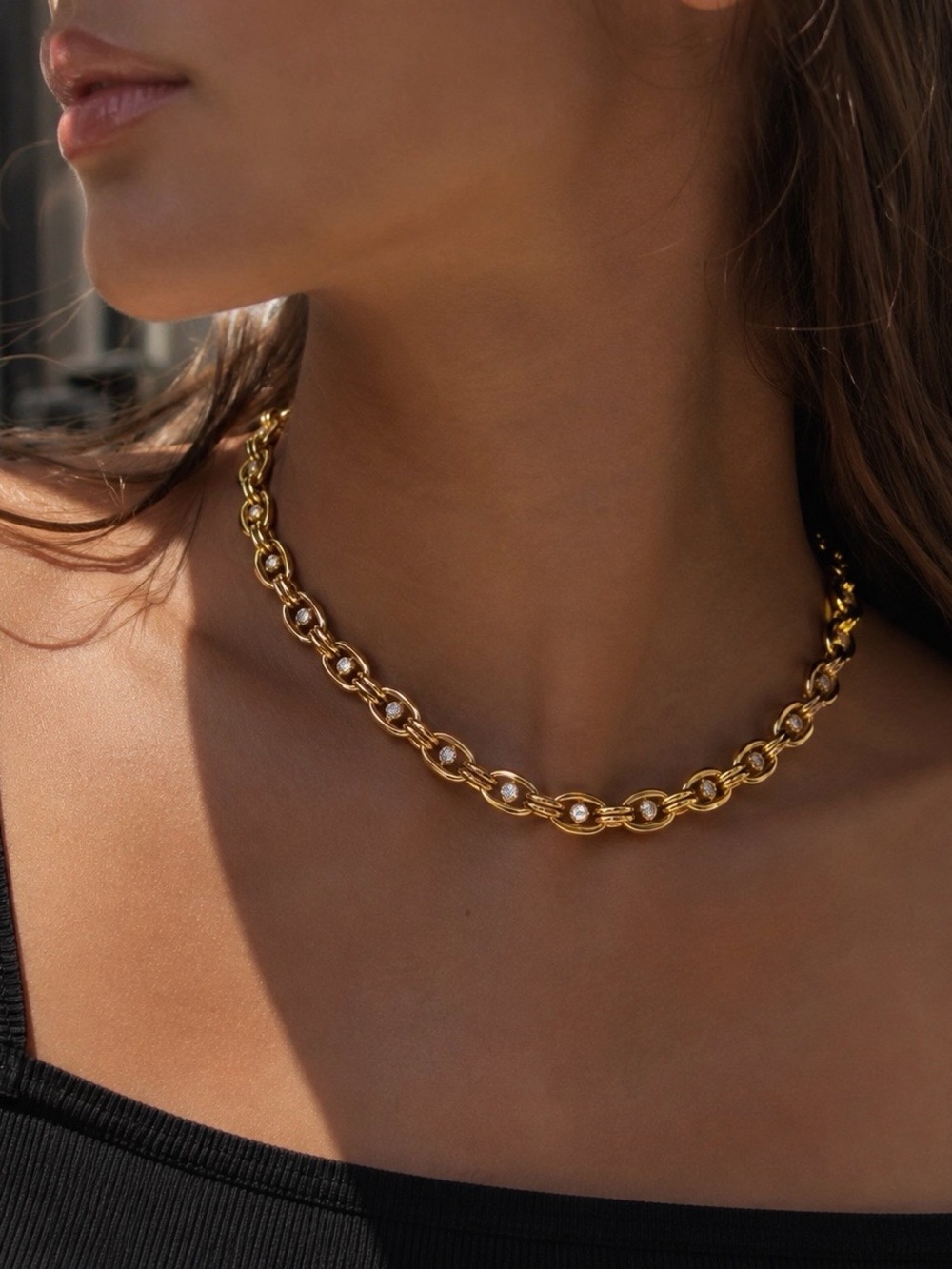 18K Gold Plated Cubic Zirconia Oval Link Chain Necklace
